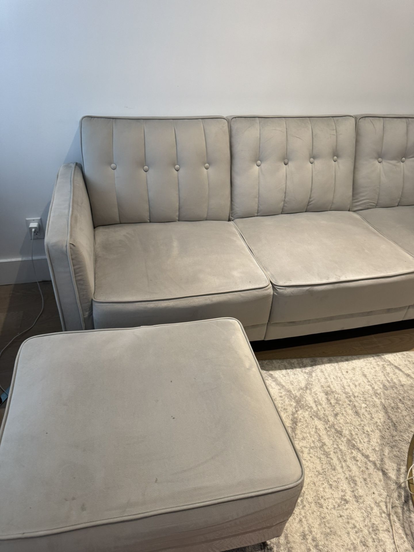 Gray Convertible Futon Sofa With Ottoman 