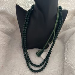 Vintage Gorgeous Faceted Green Emerald Beaded Necklace with Adjustable Tassel 