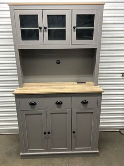 Wayfair Grey Kitchen Hutch with Wood Top and Power Outlet