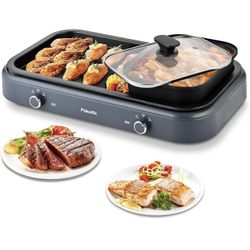 Pukomc Electric Hot Pot with Grill，2 in 1 Korean BBQ Grill Shabu Shabu Hot Pot