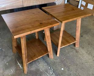 New assembled CH0034 Set of 2 Solid Wood End Table, Side Table with 2-Tier Storage 19.69-inch square shape, mid-century farmhouse Style, sturdy constr