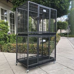 2 Tier Heavy Duty 37” Dog Kennel Cage With Removable Tray! Stackable Kennels
