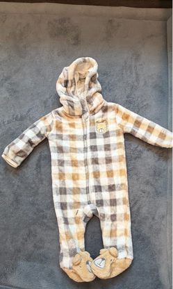 Baby Fleece Hooded Bear Footed Onesie