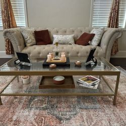 Beige Tufted Chaise Lounge & Sofa Set