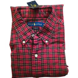 Polo Ralph Lauren Cotton Oxford Long Sleeve Shirt Classic Red Black Plaid