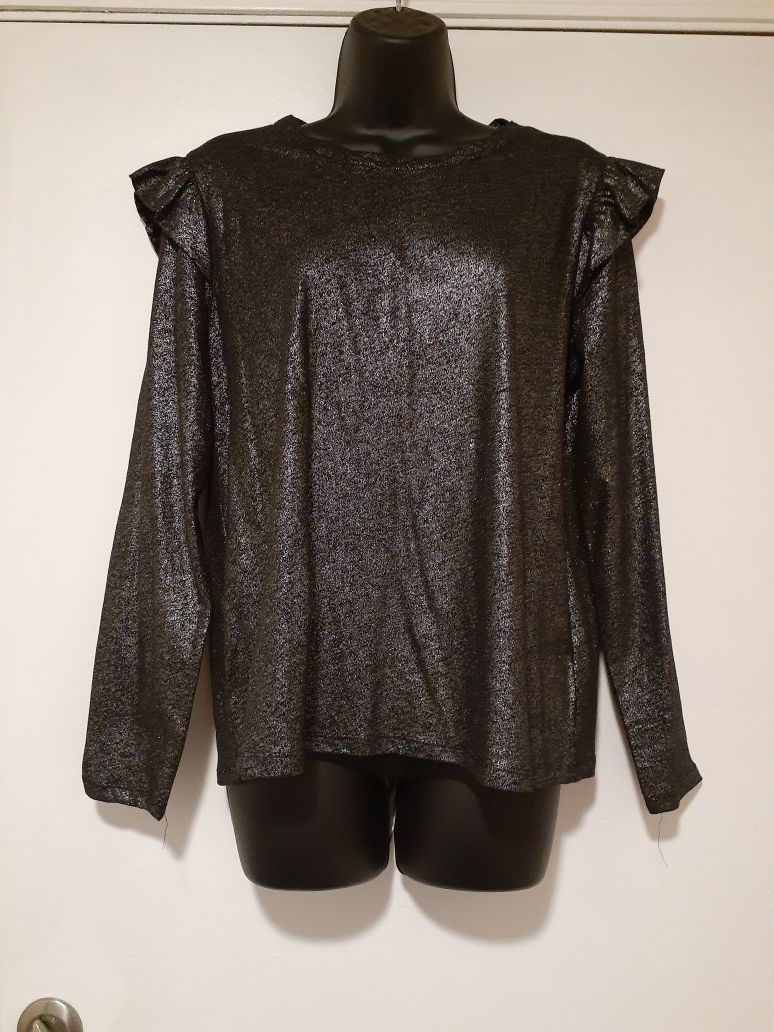 Michael Kors Blk/silver Long Sleeve Fashion Top Blouse, PL, Retail $74