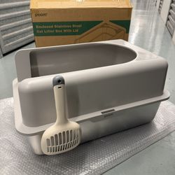 NEW/ Enclosed Stainless Steel Cat Litter Box With Lid