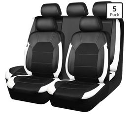 CAR PASS Universal Leather Car Seat Covers Full Set with Sporty Design, Breathable All Season Easy to Clean Anti-slip Wear-Resistant Automotive Seat C