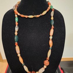 Multicolored Stone  Long Beaded Necklace
