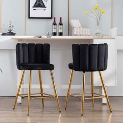 New-26"H Counter Stools With Gold Metal Legs Set of 2 - 9029CS