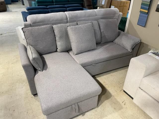 Grey Loveseat With Pullout Bed And Storage Chaise