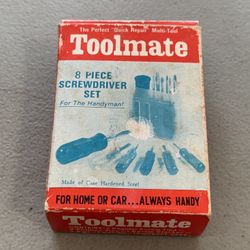 Vintage Toolmate 8 Piece Screwdriver Set w/Handle in Case Multi Tool Complete