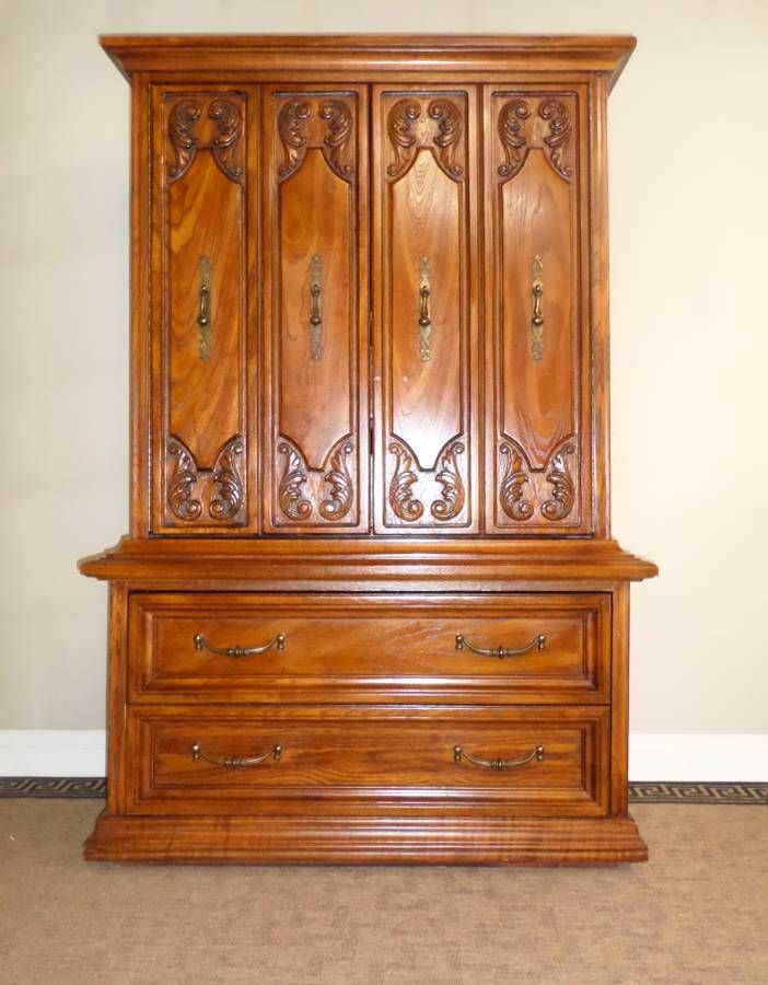 High End Wood Armoire / Dresser with 4 Drawers and Storage Cabinets ...
