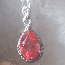 Sterling Red Spinel Pendant 20" Sterling Chain