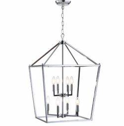 Jonathan Y Pagoda 20 in 8-Light Chrome LED Metal Pendant Lantern