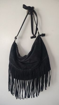 Black Suede Fringe Hobo Shoulder Bag