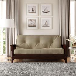  8 Inch Independently Encased Coil Futon Mattress, Tan with Frame 