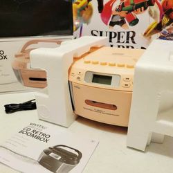 New Pink Wireless Bluetooth Retro CD Cassette Radio Boombox Music Station