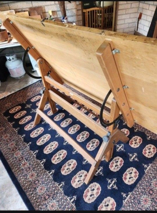 Vintage Hamilton Drafting Table 60"×38" Solid Oak & Maple With Cast Iron Parts Circa 1950's