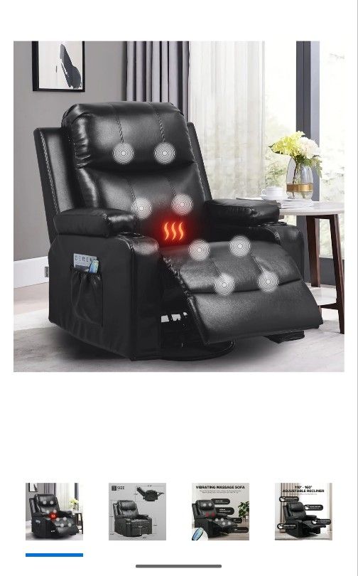 COMHOMA Swivel Rocker Recliner Chair with Heat and Massage, 31.89" Wide PU Leather Rocking Sofa Home Recliner for Living Room Home Theater Office, Bla