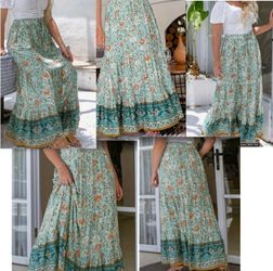 Plus Size Floral Print Ruffle Hem Skirt Elastic Waist Boho Cottagecore 2XL