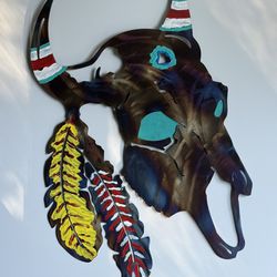 RARE! Metal Native American Buffalo/Bull/Cow with Hand Painted Details.
