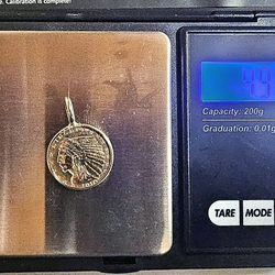 1910 Heavy Solid Gold Indian Coin In Pendant Bezel