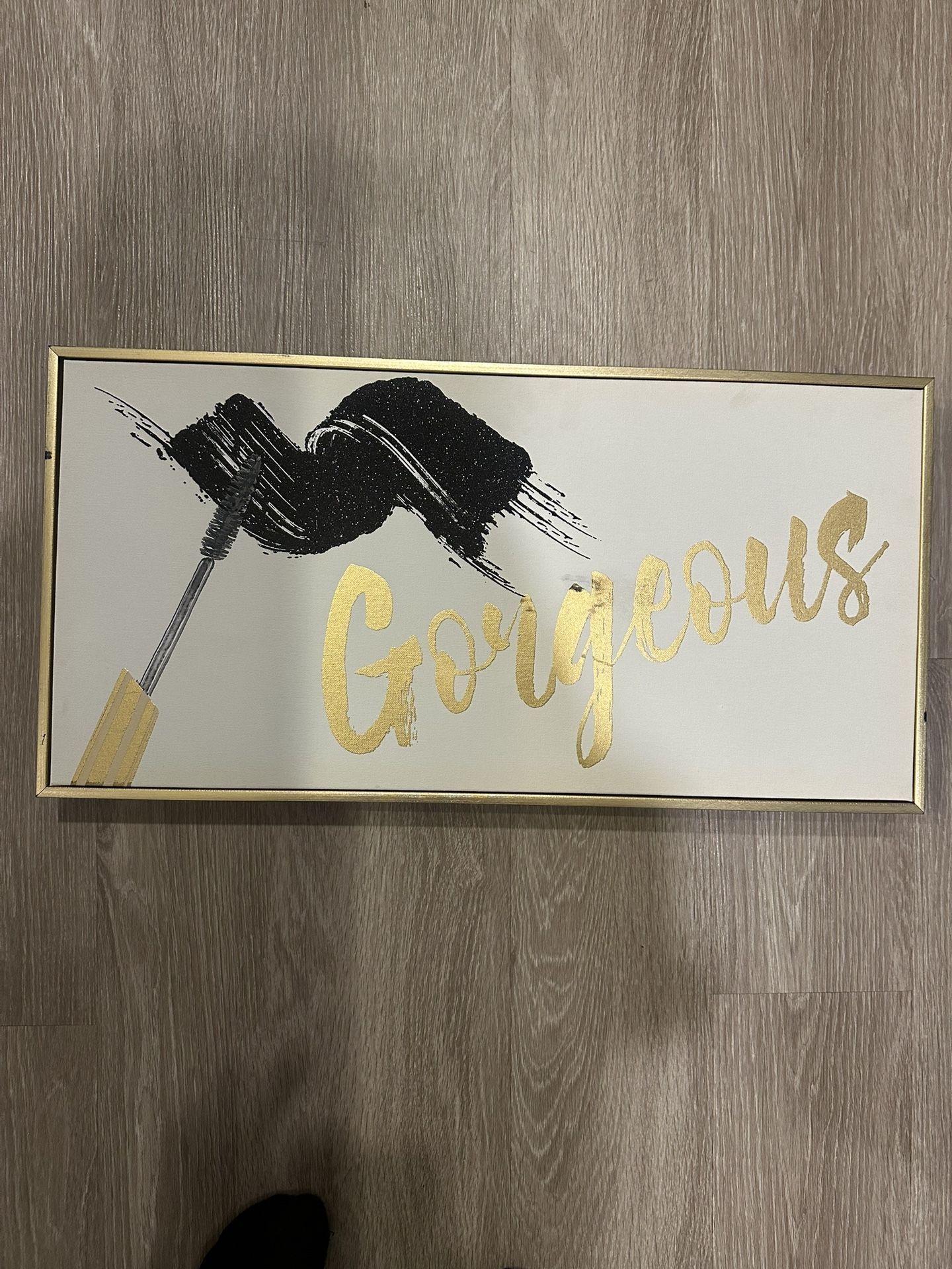 “Gorgeous” Gold and Black Makeup Brush Design Wall Art
