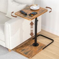 C Table End Table Adjustable Height, 360°Swivel TV Tray Table, Upgraded Metal and Wooden Base to Prevent Slipping, Couch Armrest Table Snack Tables fo
