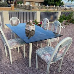 Glass Table 5 Chairs With Lamps And Picture Frame