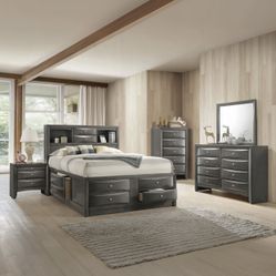 King Bedroom Set Dark Gray. 