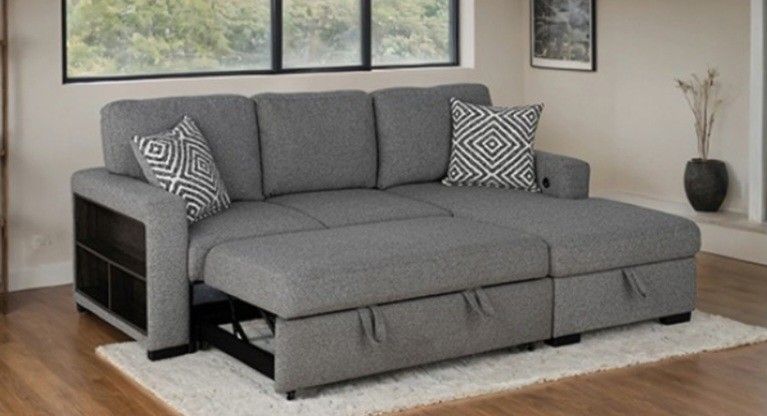 Brand New Grey Sectional Sofa Storage Sleeper