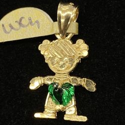 $175 Yellow Gold Girl W Green Stone Charm 