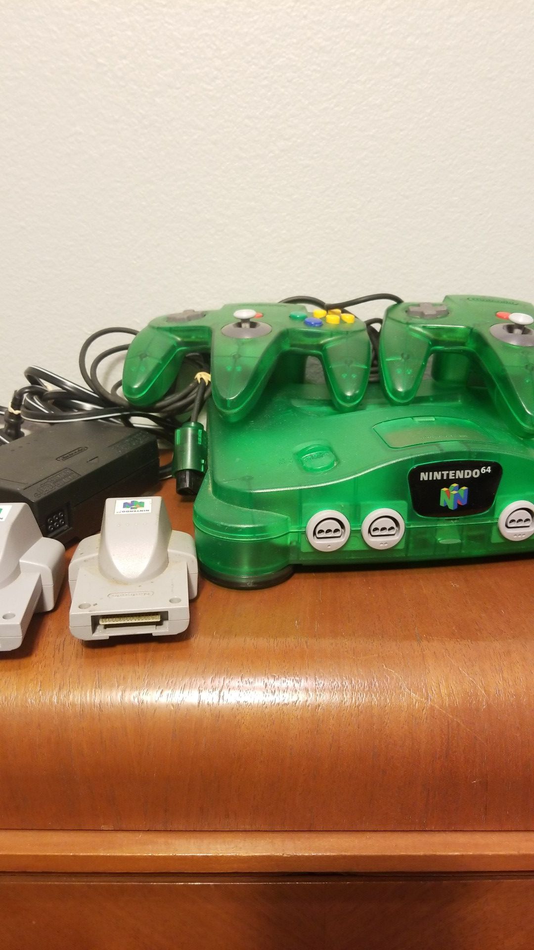 Nintendo 64 Jungle Green Console with 2 Original Controllers 2 Rumble Packs