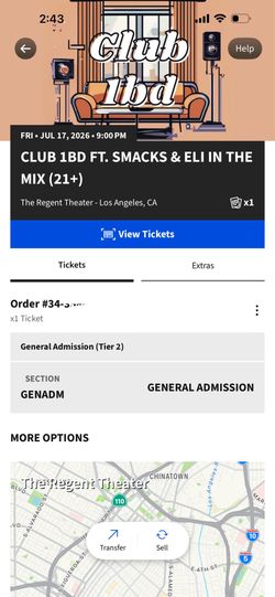 club 1bd ticket - la 7/16