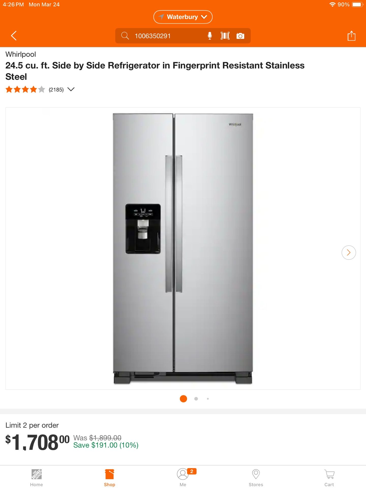 Whirlpool 24.5 cu. ft. Side by Side Refrigerator in Fingerprint Resistant Stainless Steel