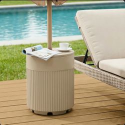 Multifunctional 3-in-1 Heavy-duty Outdoor Umbrella Base – 90 Lb Water/ice Fillable Design, Doubles As Ice Bucket & Patio Table, Accommodates 1.5–1.9 I