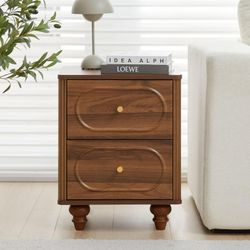 2 Drawer Fluted Nightstand ，Mid Century Modern Farmhouse Night Stand Small End Table Bedside Table for Bedroom, Living Room, brown