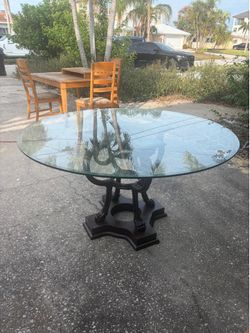 53” Round Glass Dining Table – Solid Wood Pedestal Base – Priced to Sell