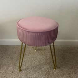 Velvet Pink Vanity Stool, Modern Ottoman Foot Rest Stool with Adjustable Golden Legs,