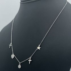 Jewelry 925 sterling silver necklace with 5 charms and CZ stones 0.2 CTW