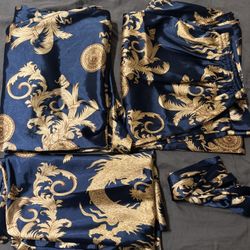 Women'S Dragon Pattern Floral Print Silky Pj Sets Sleepwear 