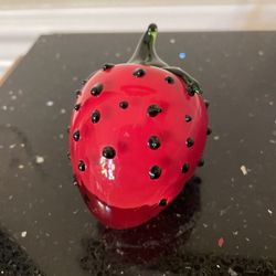 Murano Style Strawberry Hand Blown Art Glass Paperweight 3.5”T