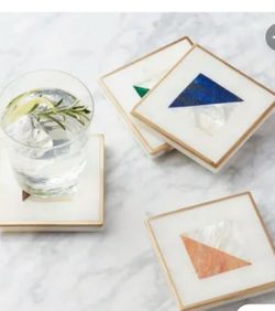 CB2: NIB Two Fold Marble Brass Abalone Coaster Set 4”x4”