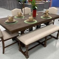 6 Pcs Dining Room Set Dining Table 4 Chairs and Bench Regent