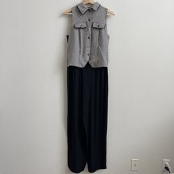 CITY TRIANGLES Vintage 90s Black White Houndstooth Preppy Straight Leg Jumpsuit