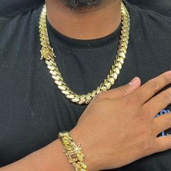 15MM Cuban Link Set 14k Heavy Gold Plated Doesn't Loses Color 