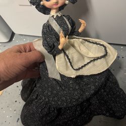 Vintage Victorian Style Cloth Doll Bonnet Apron 10” Decorative Shelf Doll