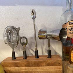Cocktail Tool Set w/ Wooden Stand (Bar Accessories)