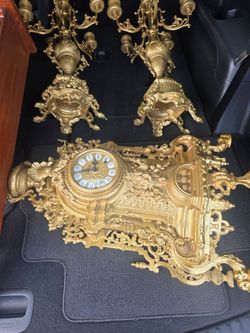 Brass Clock With 2 Candlelabras